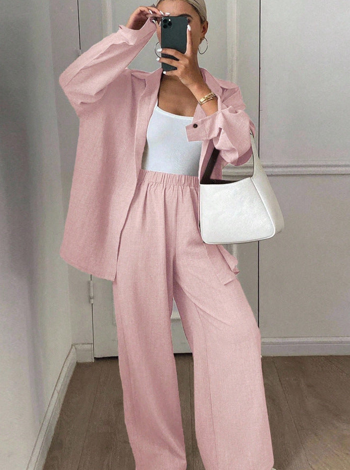 Ladies elegant casual linen blouse and wide pants Lune London