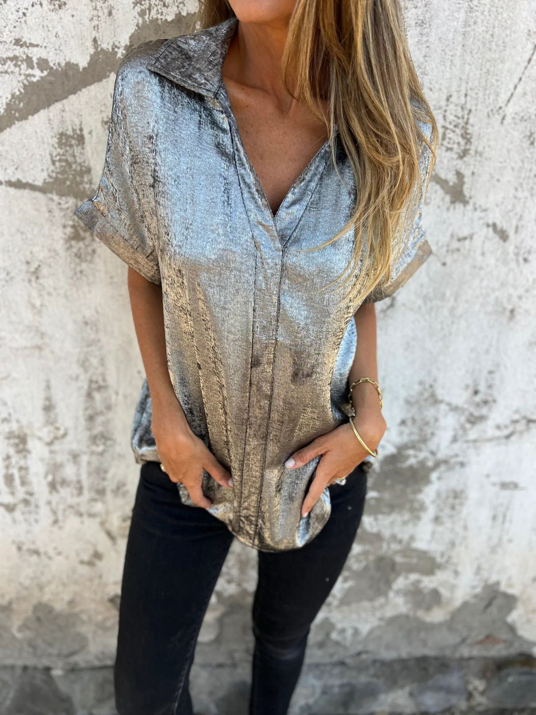 Satin blouse for women with fashionable collar and elegant cut Lune London
