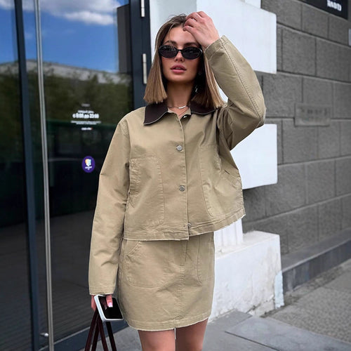 Women's Two-Piece Cotton Utility Set with Cropped Jacket and Mini Skirt Amarae
