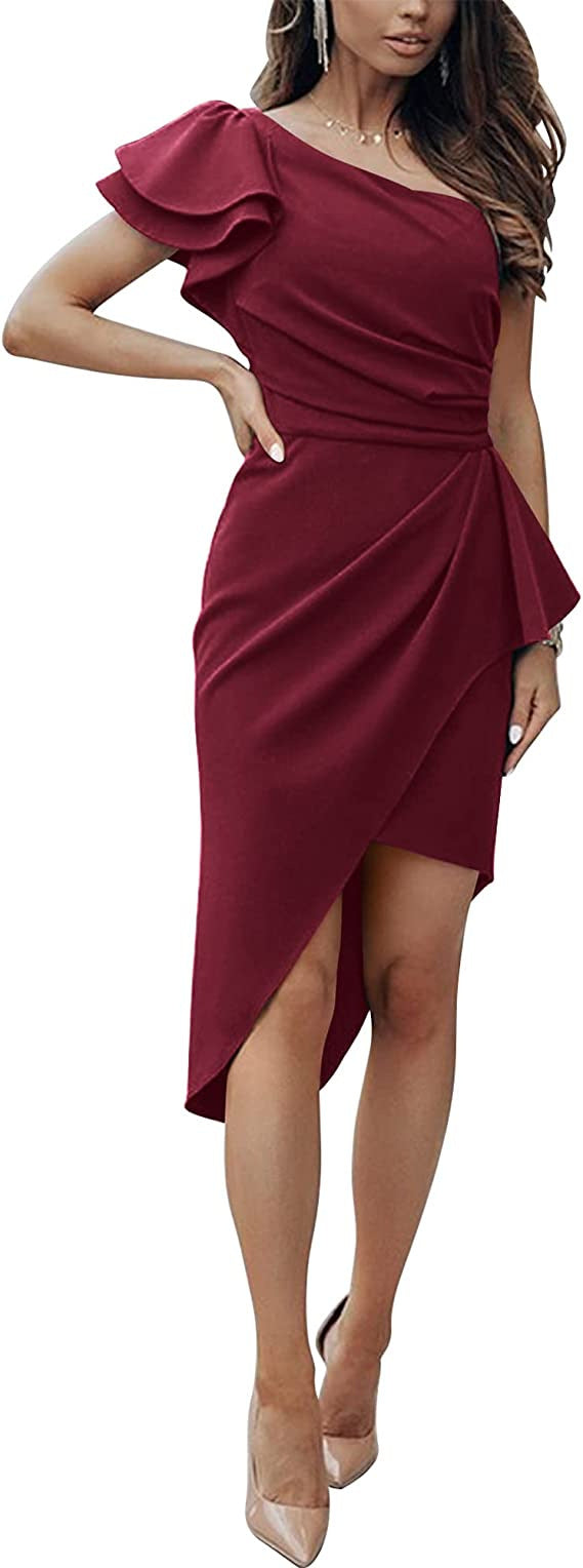 Ladies Elegant Wrap Dress with Asymmetric Hem and Lace Details Lune London