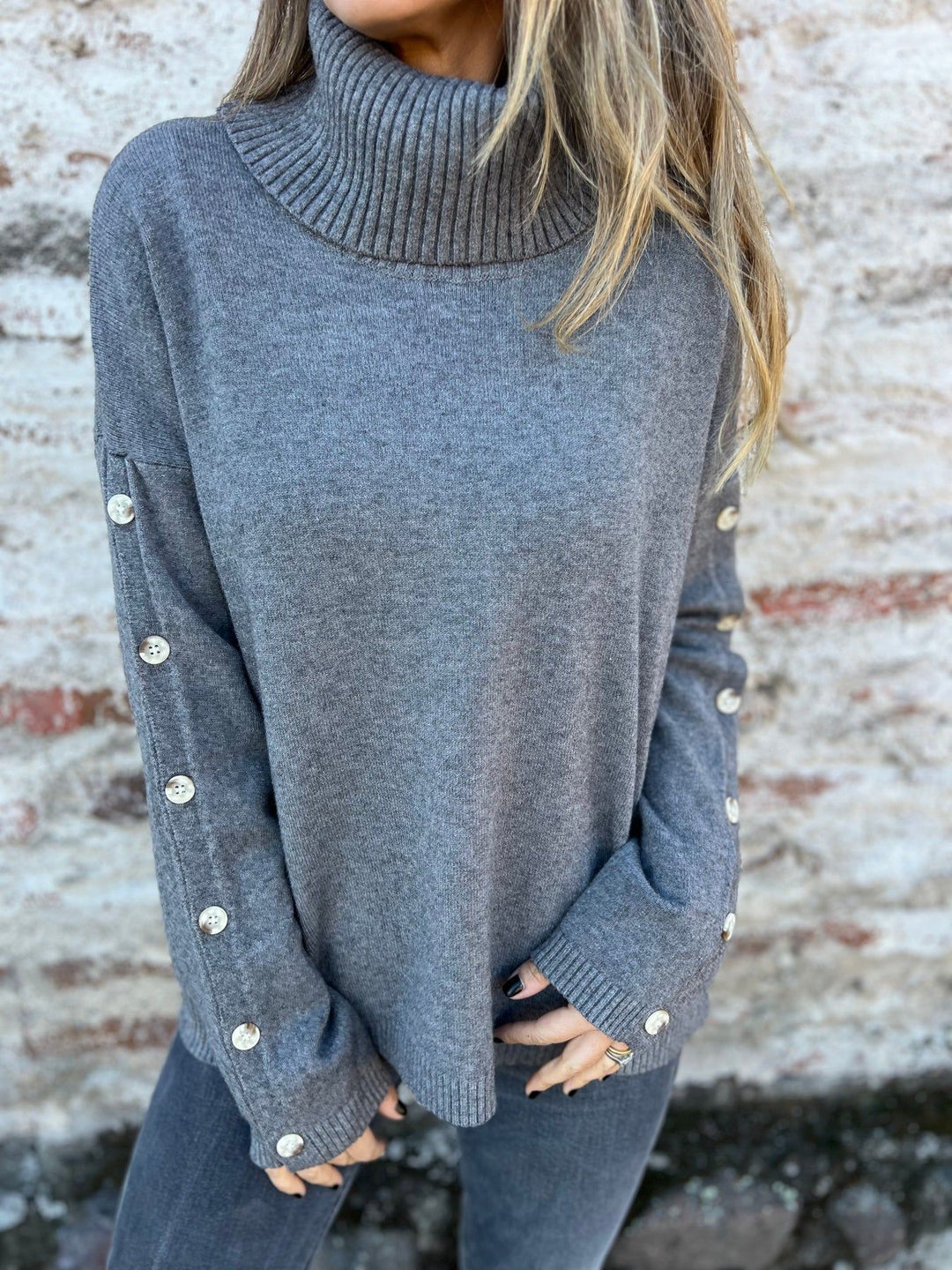 Women’s knit turtleneck sweater with button details Lune London