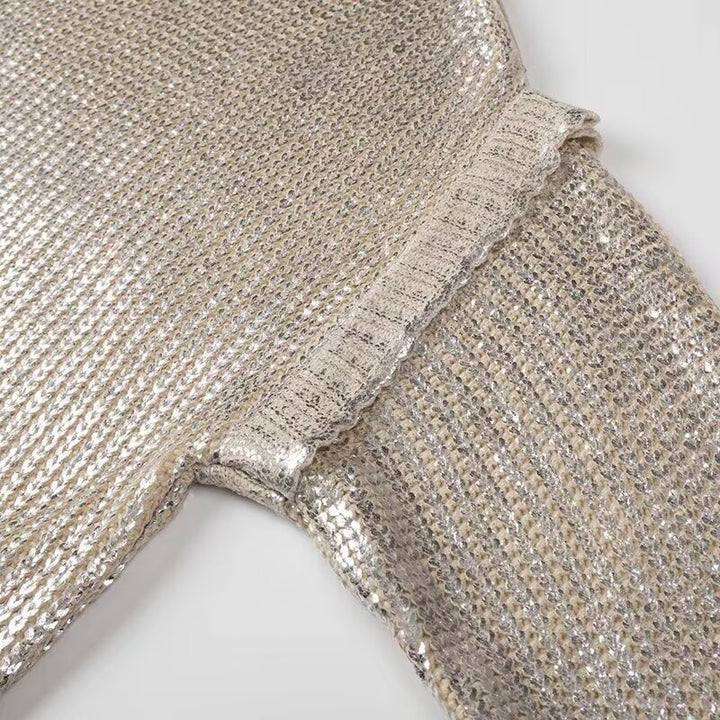Ladies Glittering Chunky Knit Sweater with Cut-Out Shoulders Amarae