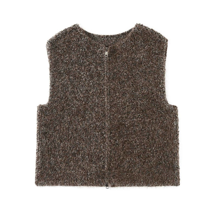 Women's Fluffy Zip Vest made of Boucle Knit Amarae