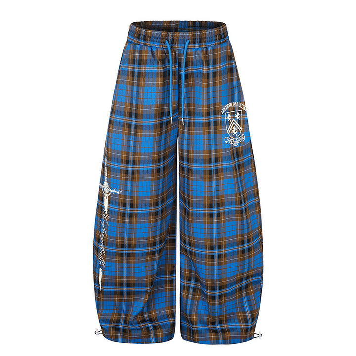Ladies Extra-wide Checked Palazzo Lounge Pants with Elastic Comfort Waistband, Drawstring and Adjustable Hem Cord
