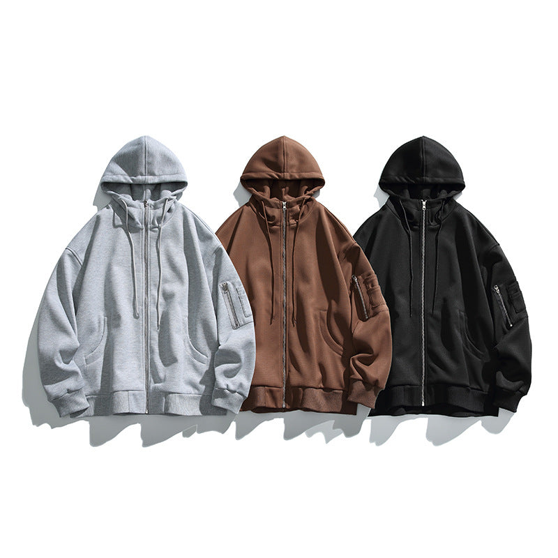 Unisex Oversize Hoodie Jacket with Front Zipper, Arm Pocket and Ribbed Hem Amarae
