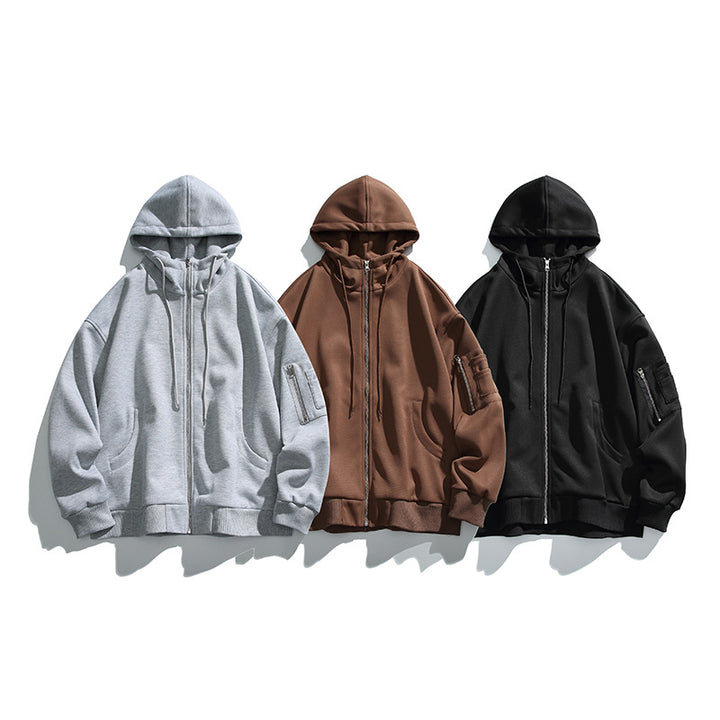Unisex Oversize Hoodie Jacket with Front Zipper, Arm Pocket and Ribbed Hem Amarae