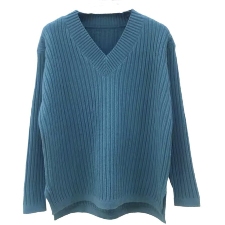Knit V neck sweater for women with a fine ribbed structure and a relaxed fit Lune London