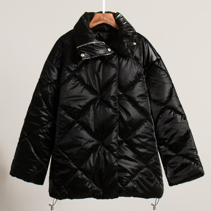 Ladies padded quilted jacket with high collar and practical pockets Amarae