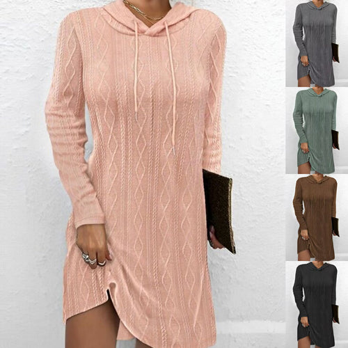 Knitted dress for women with hood and fine cable pattern Amarae