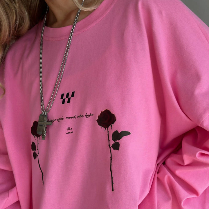 Women's oversized long sleeve T-shirt with floral graphic details Lune London