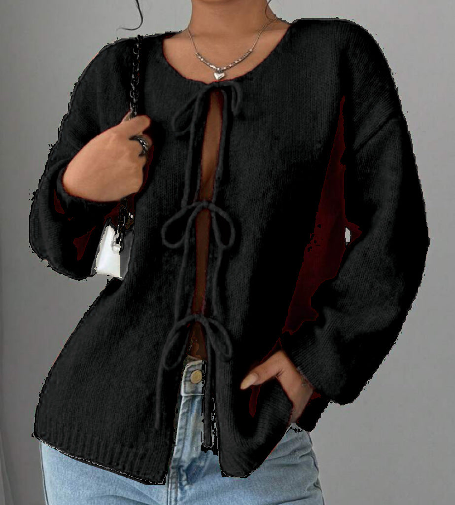 Oversized knit sweater for women with decorative lace detail Lune London