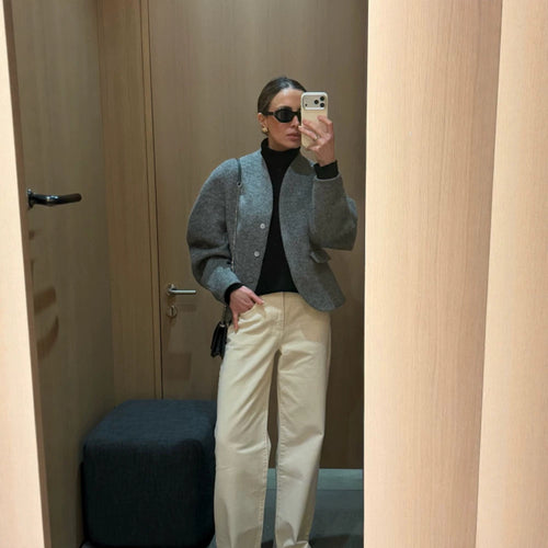 Women's Short Wool Jacket with Balloon Sleeves and Boxy Silhouette Amarae