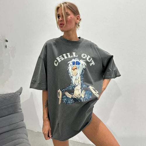 Oversized T-shirt for women with creative vintage pattern Amarae