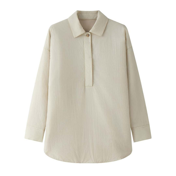 Women's loosely cut quilted oversized shirt jacket with kent collar and concealed button placket Amarae