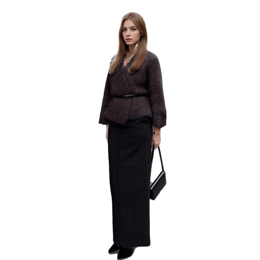 Women's Fluffy Mohair Sweater with Balloon Sleeves and Slightly Cropped Cut Amarae