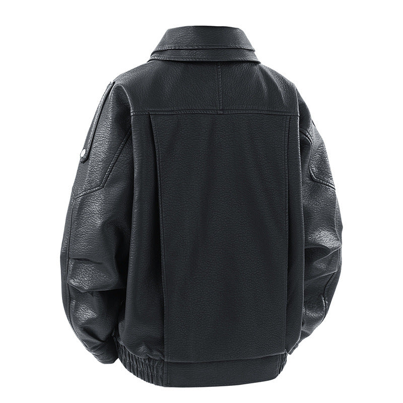Trendy faux leather jacket for women with high collar and practical side pockets Lune London
