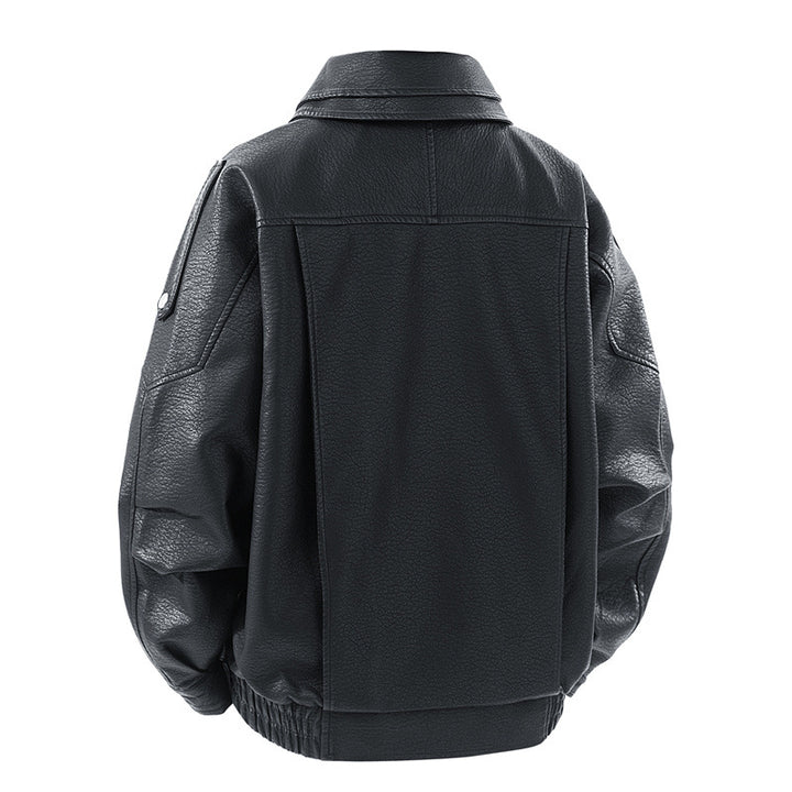 Trendy faux leather jacket for women with high collar and practical side pockets Lune London