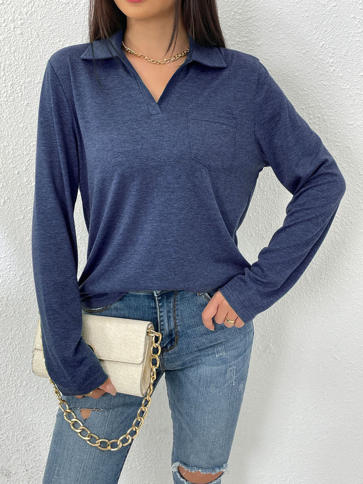 Long-sleeve blouse for women with modern collar and chest pocket Lune London