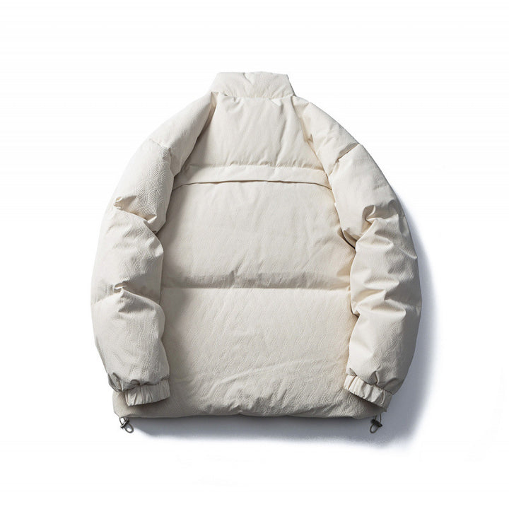 Unisex Kastig padded stand-up collar jacket with tree embroidery, chest flap pocket and drawstring hem Amarae