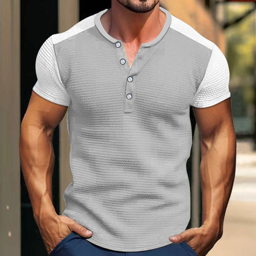 Men's Short Sleeve Henley Shirt with a textured design and contrasting sleeve parts Amarae