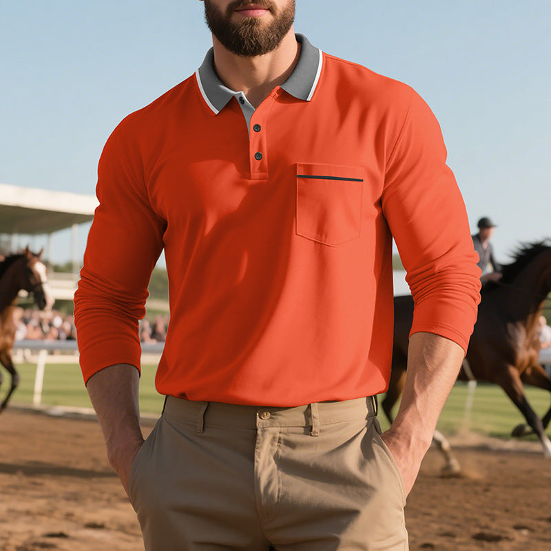 Men Elegant Long Sleeve Polo Shirt with Fashionable Collar and Practical Chest Pocket Lune London