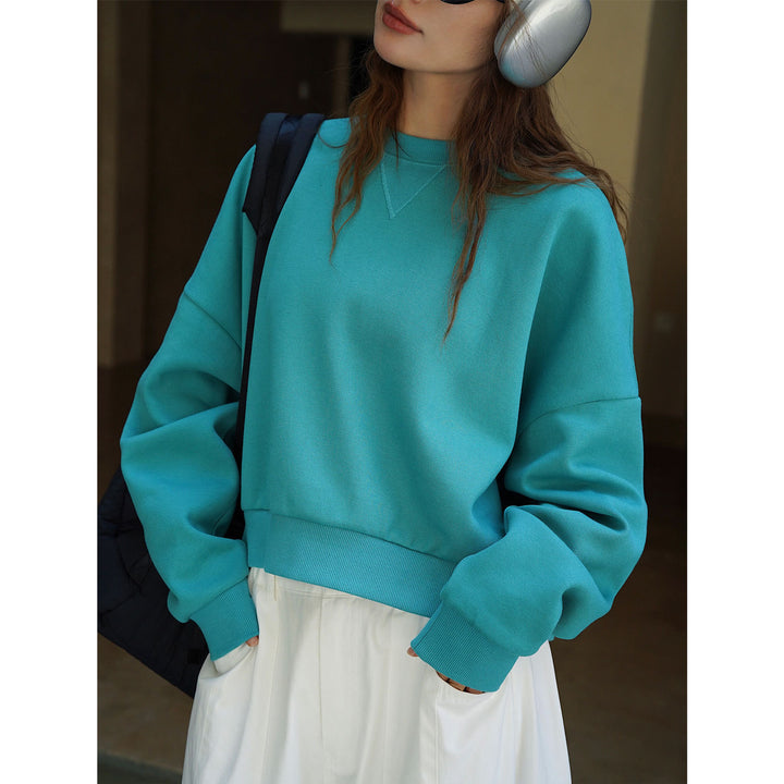Ladies Short Oversized Sweatshirt with Raglan Sleeves and Ribbed Cuffs Amarae