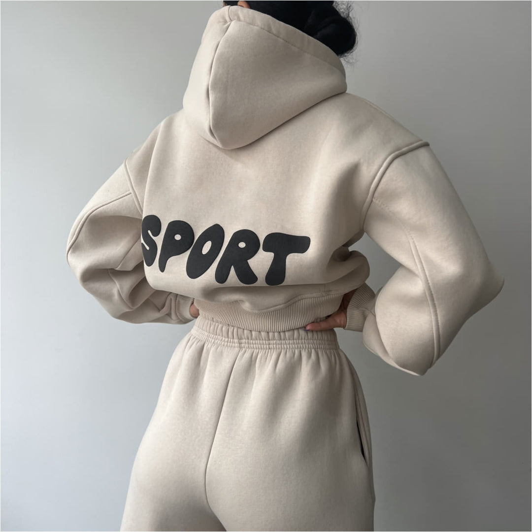 Women's Casual Sport Hoodie and Jogging Pants Set with High Waist and Soft Material
