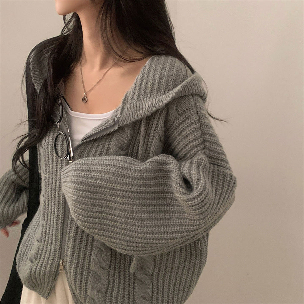 Cardigan femme avec capuche et tricot à câble décoratif Chic & Stil