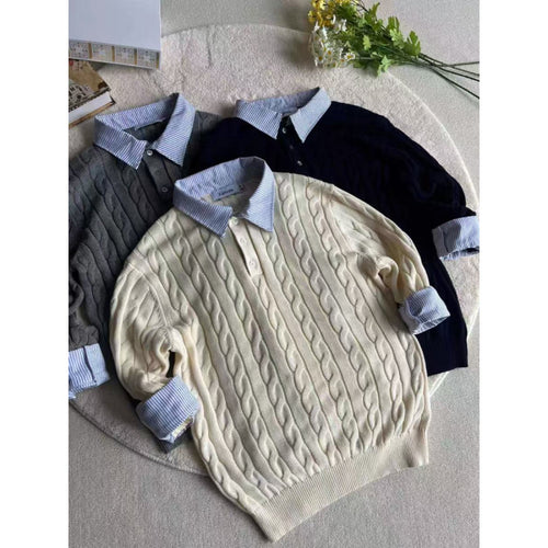 Knitted sweater for women with decorative braided pattern and high collar Amarae