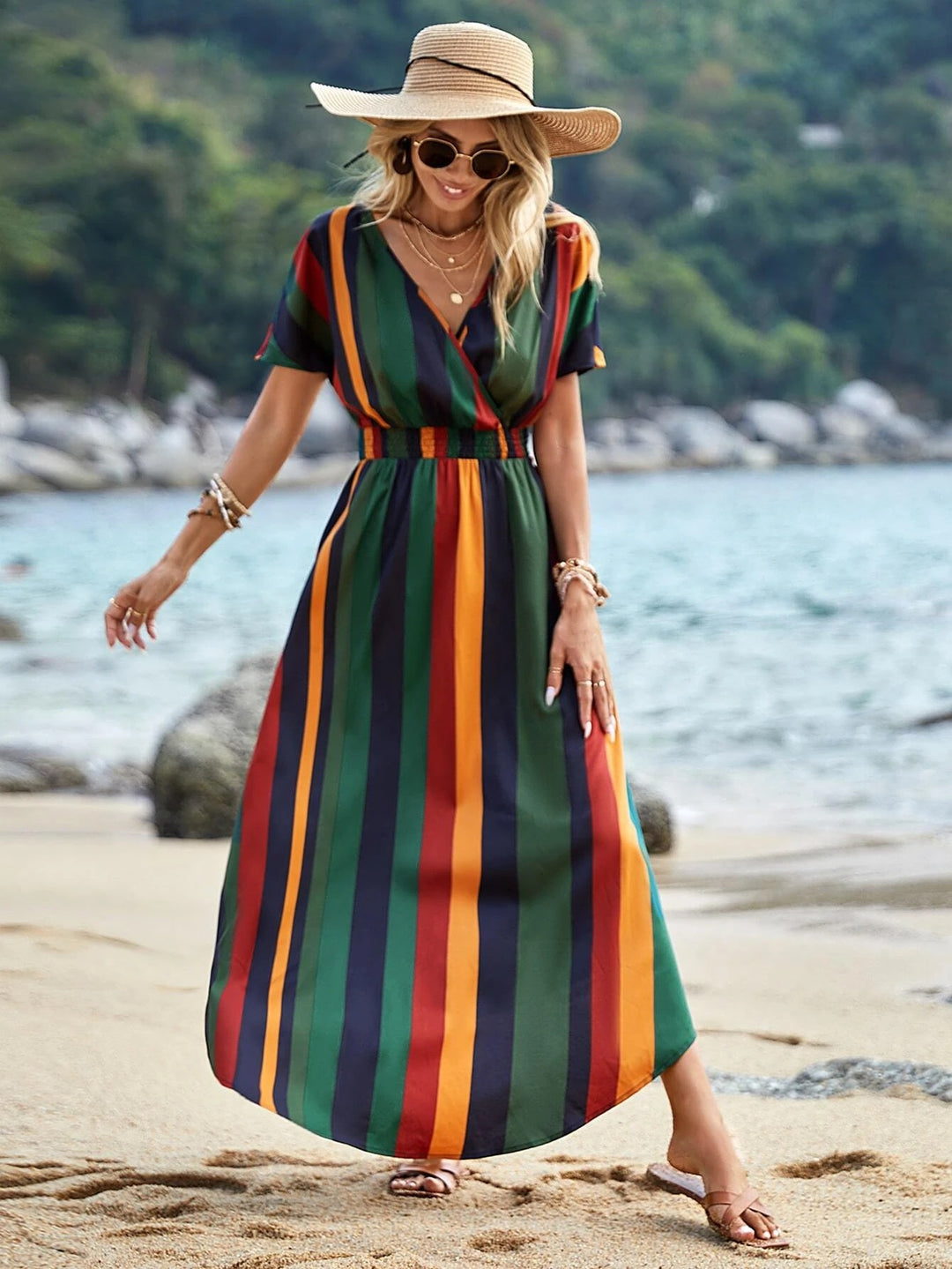 Women Colorful Striped Chic Maxi Dress