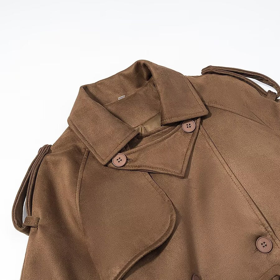 Women Longer tailored double-breasted wool blend trench coat with belt and shawl collar Amarae