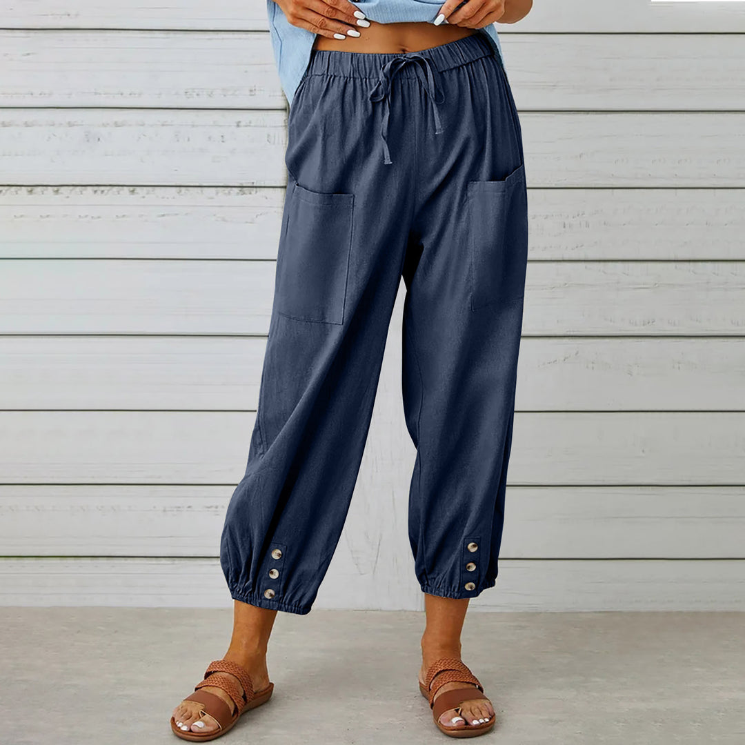 Casual airy trousers for ladies with elastic waistband and pockets Lune London