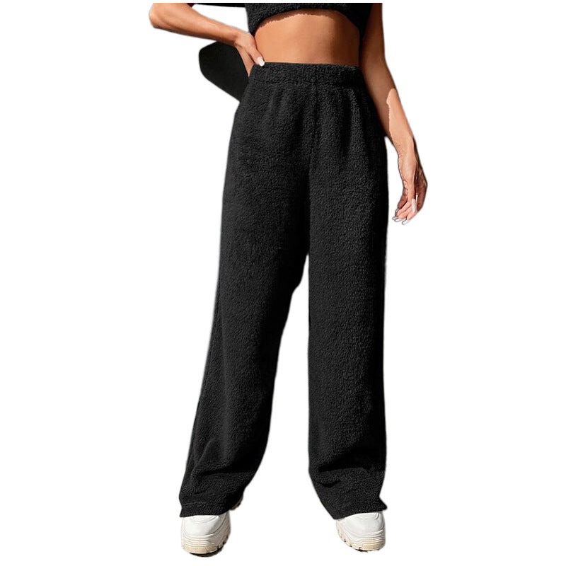 Women's Plush Lounge Pants with High Elastic Waistband and Wide Leg Amarae