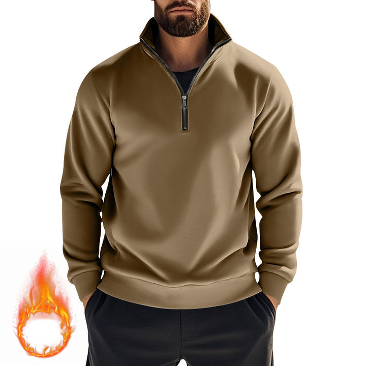 Men's fleece pullover with high collar and half zipper chic and style