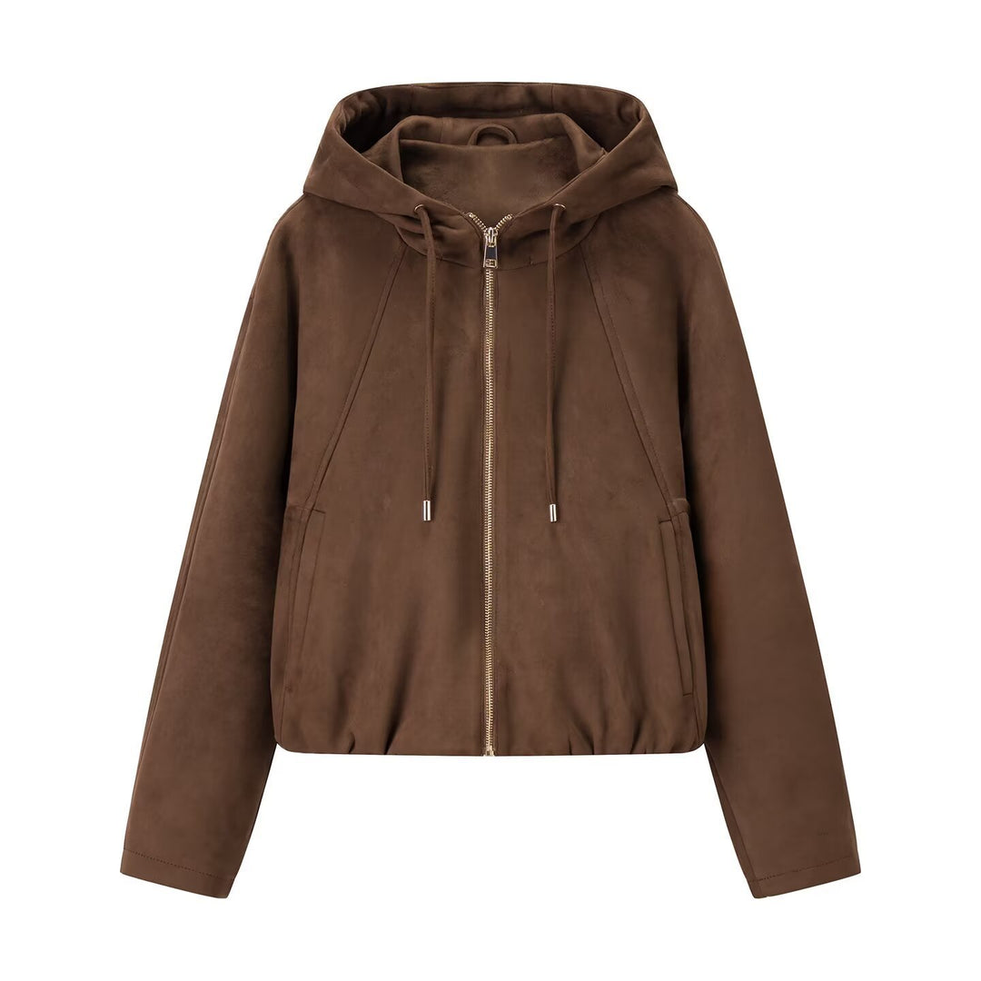 Women's short-cut velour hooded jacket with zipper and elastic hem Amarae