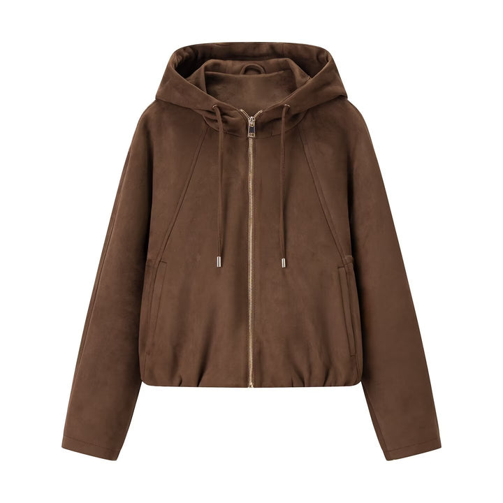 Women's short-cut velour hooded jacket with zipper and elastic hem Amarae