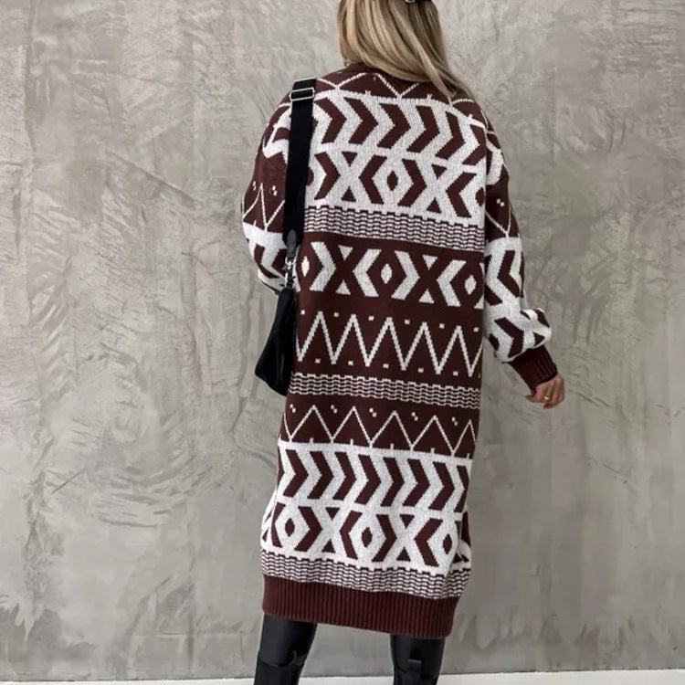 Knitted coat for women with modern graphic pattern and relaxed fit Lune London