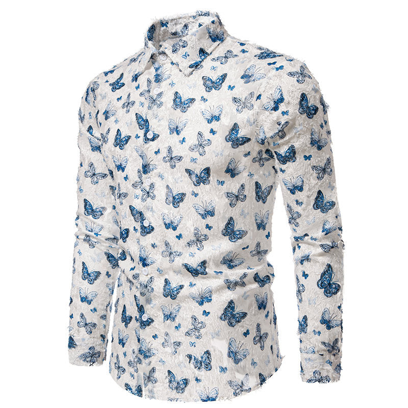 Men's Long Sleeve Shirt with an Eye-catching Butterfly Pattern and High-Quality Cotton Fabric Lune London