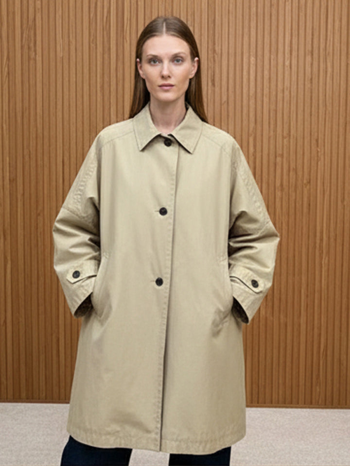Women's Oversize Cotton Blend Trench Coat with Mid-Length, Straight Cut Amarae
