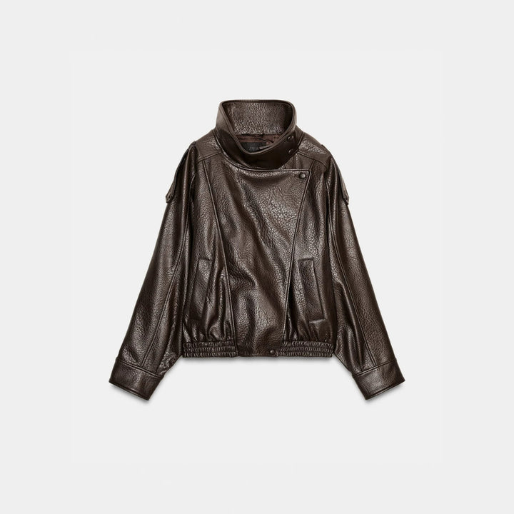 Men's short-cut leather jacket with high stand-up collar and ribbed hem Amarae