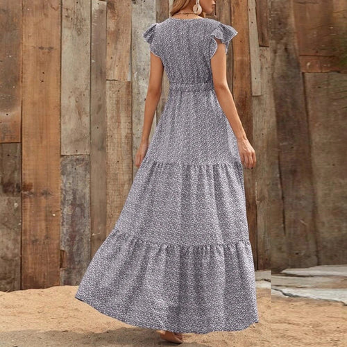 Maxi dress for women with delicate ruffled details and a deeper V-neck Amarae