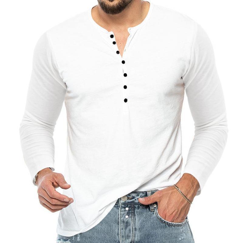 Men's long-sleeved Henley shirt with button placket and comfortable fit Chic and style