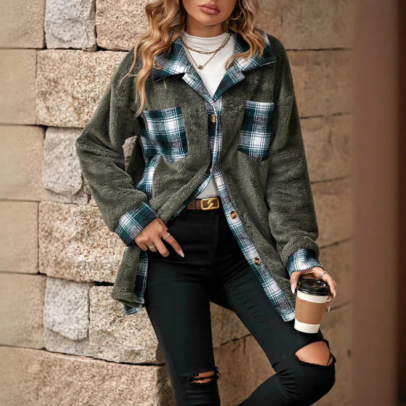 Ladies fleece shirt with checked pattern and soft inner lining Lune London