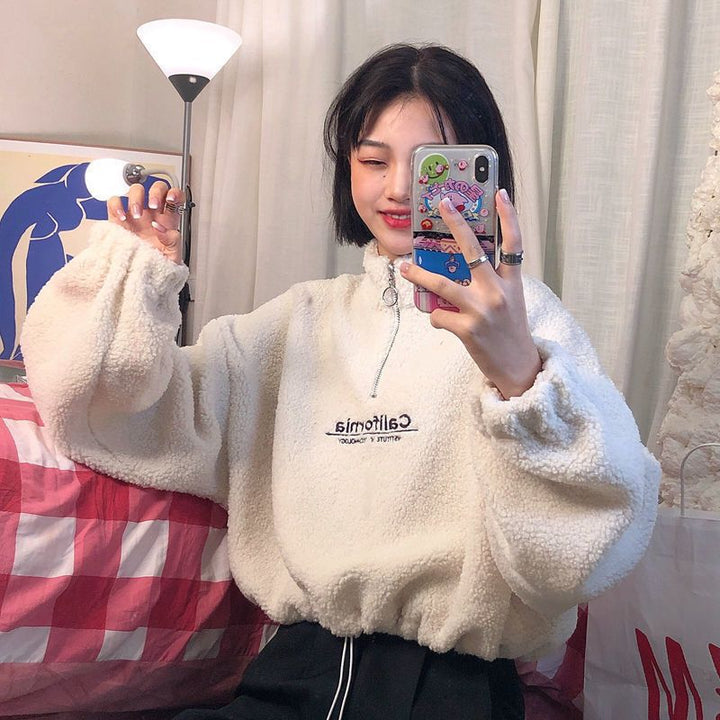 Women’s fleece pullover with stand-up collar and zipper Chic & Stil