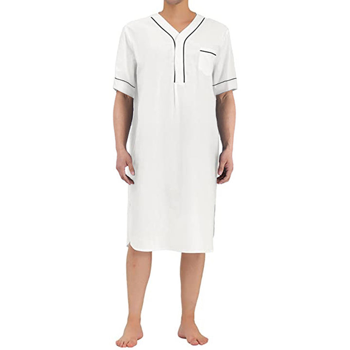 Short dress with short sleeves for women featuring a modern high collar and a practical button placket Lune London
