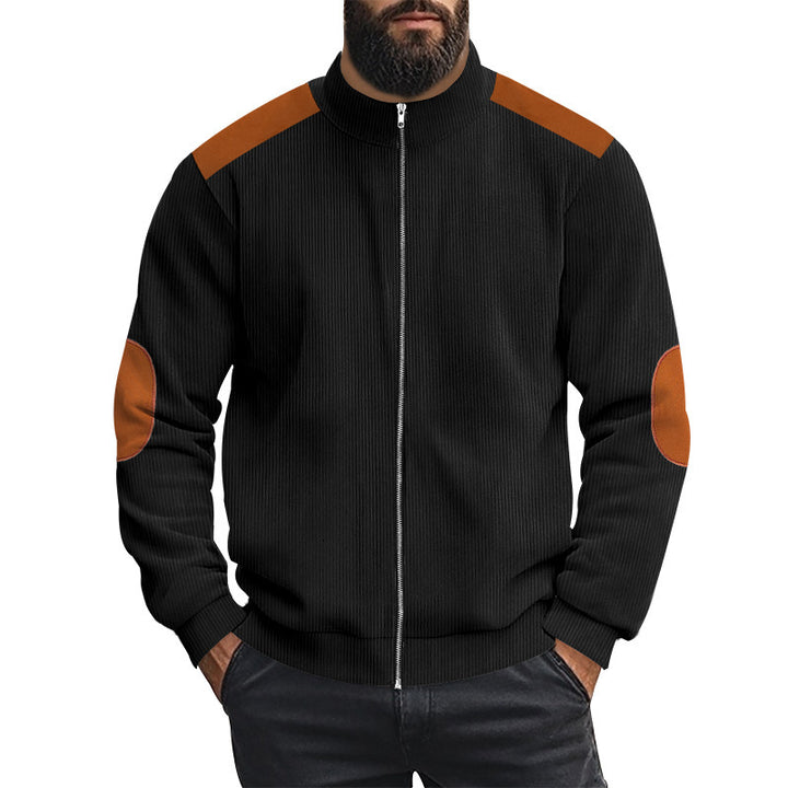 Sporty knitted jacket for men with contrasting leather applications Lune London