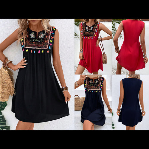 Lightweight summer dress for women with embroidered colorful detail Amarae