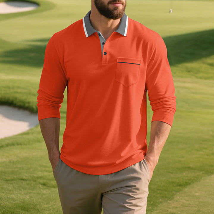 Men's long sleeve polo shirt in breathable fabric with modern collar Lune London