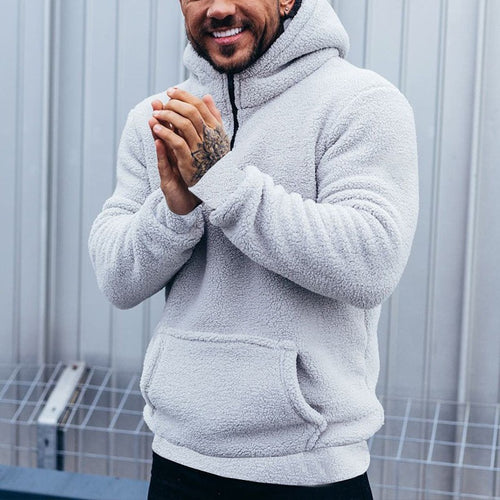 Men's hooded sweatshirt in soft teddy material with a practical kangaroo pocket Amarae