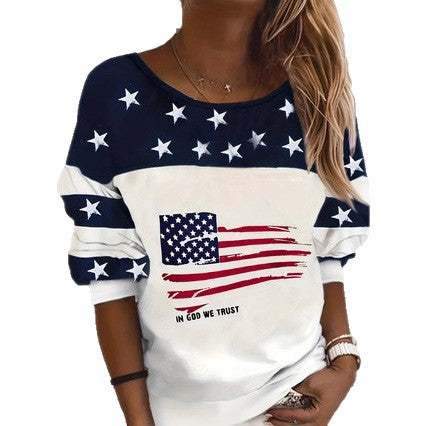 Ladies casual sweatshirt with star design and flag pattern Lune London